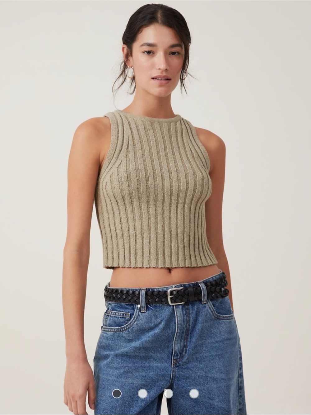Cotton On Ribbed Cropped Tank - Taupe Green